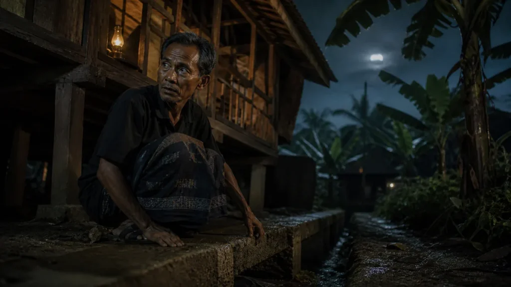 Sosok Parakang realistis dalam suasana malam desa Bugis Sulawesi Selatan