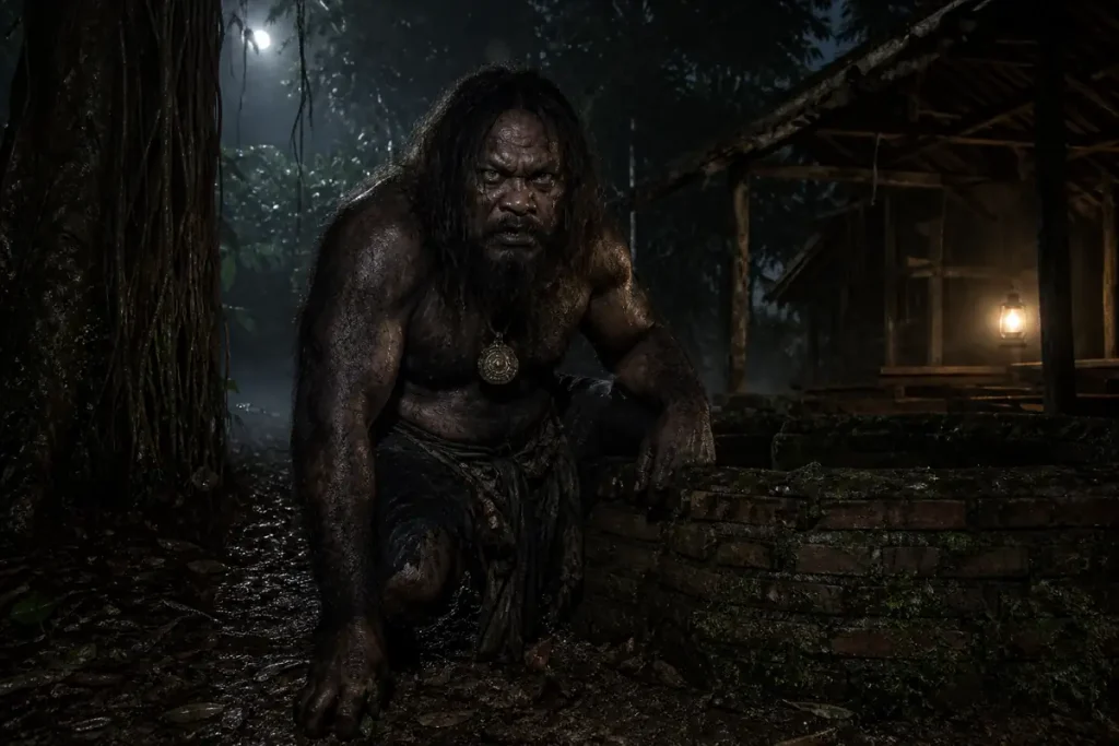 Sosok Genderuwo realistis di hutan jati Jawa dekat sumur bata tua